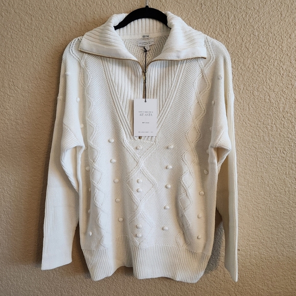 Sedge White Knit Womens Sweater with Half-Zip Size L  NWT Preppy Quiet Luxury - Picture 3 of 9
